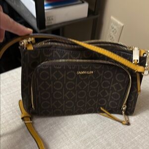 Calvin Klein Yellow Trim Brown Crossbody Bag